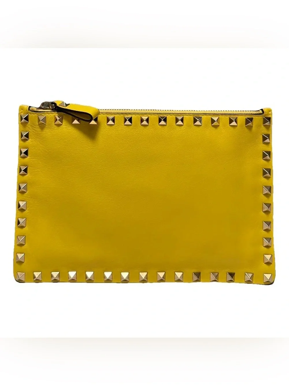Valentino Garavani Yellow Rockstud Leather Clutch